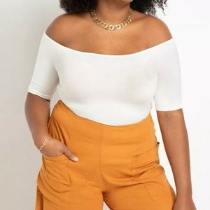 Eloquii White Off The Shoulder T Shirt Size 18/20, NWT